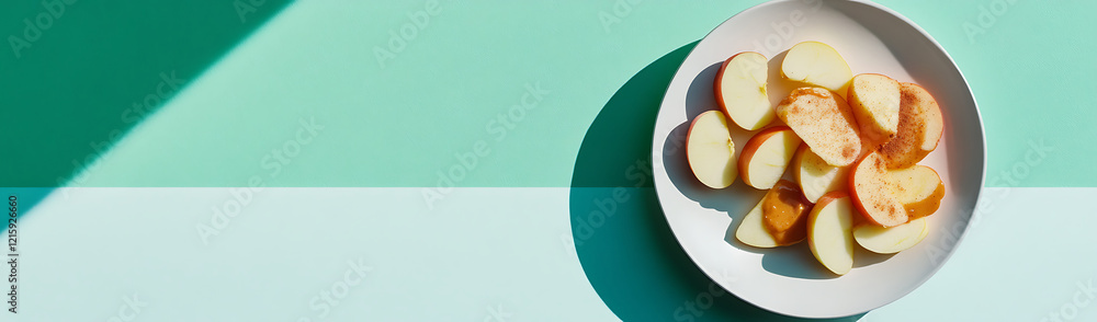 Sweet Apple Slices with Honey on Aqua Background Sweet Apple Slices with Honey on Aqua Background