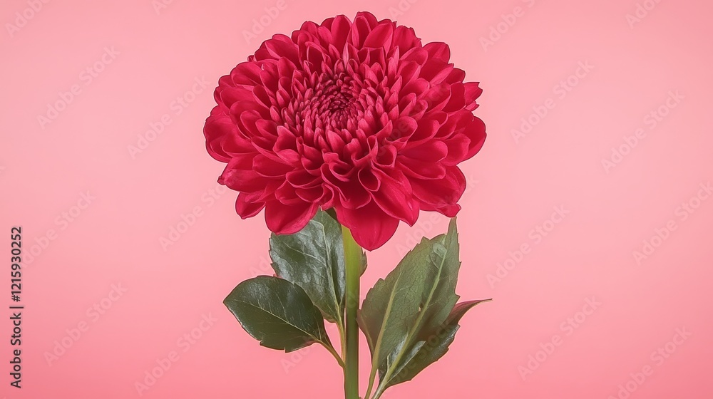 Single Red Dahlia Flower on Pink Background Studio Shot Single Red Dahlia Flower on Pink Background Studio Shot