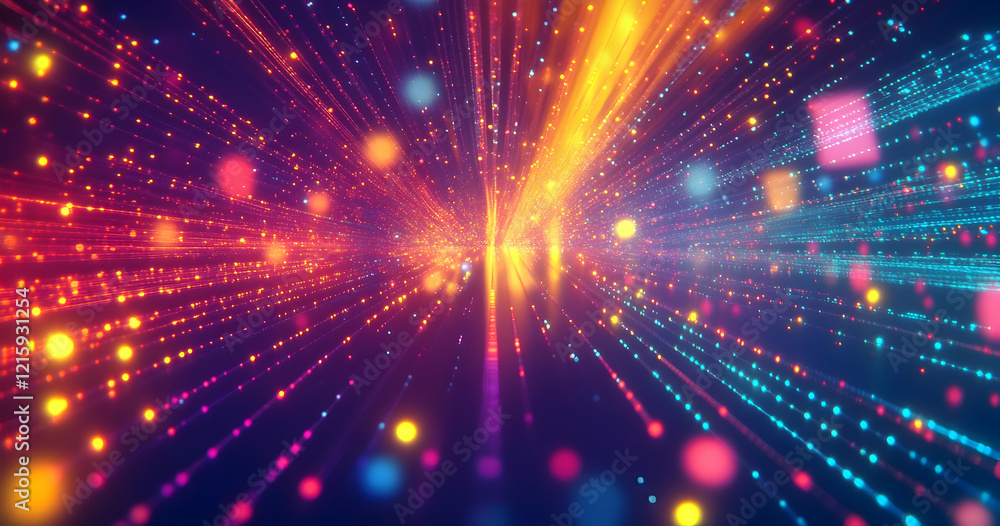 Abstract background with colorful light beams and data cables on a dark blue background, a futuristic digital technology concept Abstract background with colorful light beams and data cables on a dark blue background, a futuristic digital technology concept