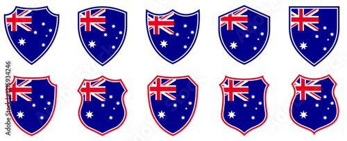 set collections australia flag in shield badge icon. australia flag symbol of powerful country. australia vintage emblem label sticker design template vector illustration