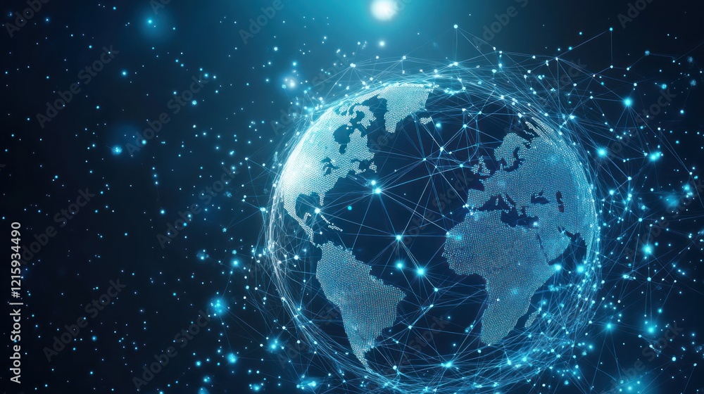 Global network connection, digital world, data flow, dark space background; website header Global network connection, digital world, data flow, dark space background; website header