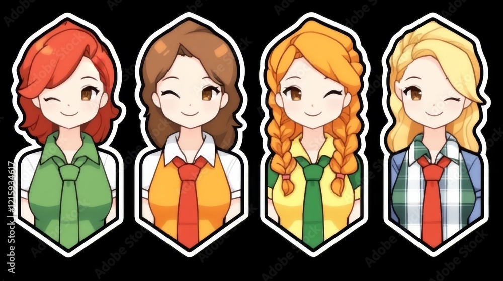Smiling Girl Characters Anime Style Portraits Smiling Girl Characters Anime Style Portraits