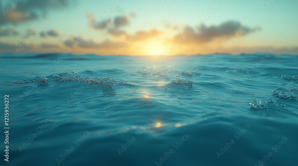 Fototapeta premium Tranquil ocean waves reflecting the golden light of a sunset.
