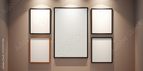 Empty picture frames on a wall with soft lighting, perfect for showcasing your artwork or design
