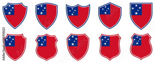 set collections samoa flag in shield badge icon. samoa flag symbol of powerful country. samoa  independence day emblem label sticker design template vector illustration