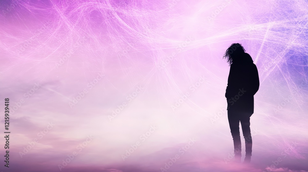 Solitary Figure in a Purple Cosmic Sky Solitary Figure in a Purple Cosmic Sky