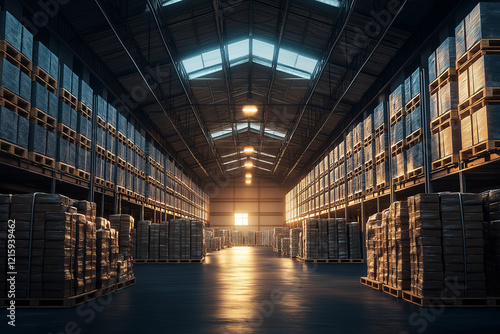 Wallpaper Mural Solar warehouse at twilight, high stacks of eco-conscious materials bathed in soft light Torontodigital.ca