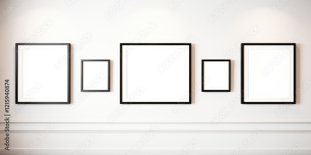 Gallery Wall with Empty Black Frames on White Wall Gallery Wall with Empty Black Frames on White Wall