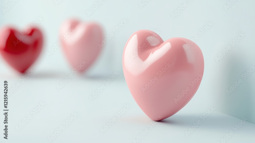 Three colorful hearts sit on a smooth surface, with one red and two pink, creating a charming and romantic atmosphere. Three colorful hearts sit on a smooth surface, with one red and two pink, creating a charming and romantic atmosphere.