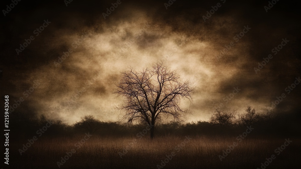 Solitary Tree in a Moody, Dusty Landscape