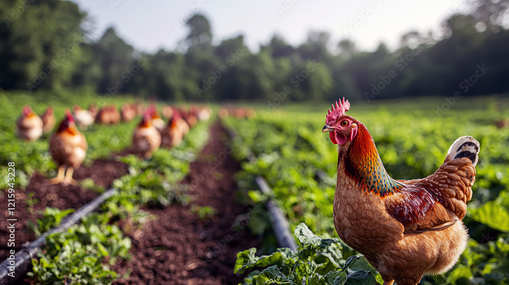 Fototapeta premium Free-Range Chicken on an Organic Farm