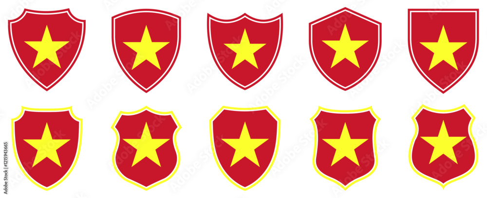 set collections vietnam flag in shield badge icon. vietnam flag symbol of powerful country. vietnam independence day emblem label sticker design template vector illustration set collections vietnam flag in shield badge icon. vietnam flag symbol of powerful country. vietnam independence day emblem label sticker design template vector illustration