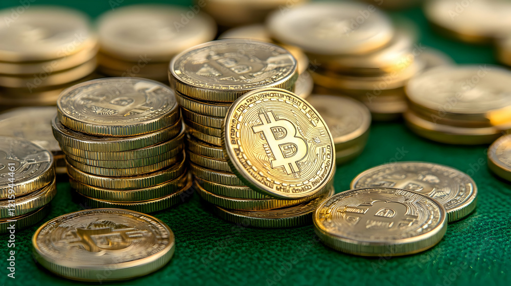 Golden Bitcoin Stacks 3D Illustration Golden Bitcoin Stacks 3D Illustration
