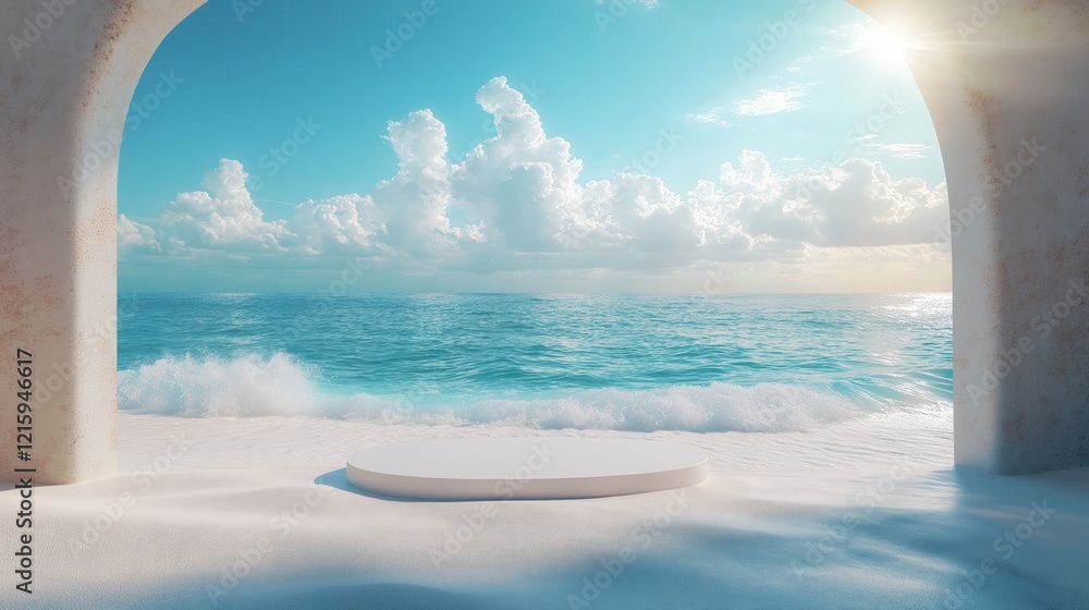Fototapeta premium A beautiful beach scene with a white sand area and a blue ocean