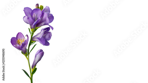 A rich purple freesia flower against a transparent background.
