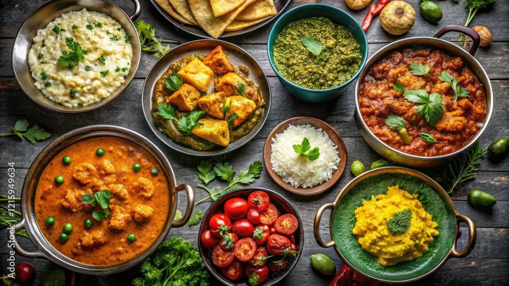 Aromatic Indian feast: butter chicken, palak paneer, and fragrant delights await. Aromatic Indian feast: butter chicken, palak paneer, and fragrant delights await.