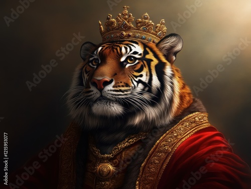 Regal tiger portrait fantasy realm digital art majestic atmosphere close-up view royalty concept photo