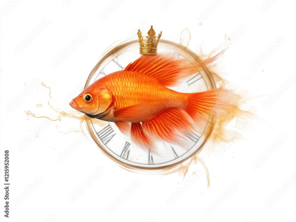 Fototapeta premium Majestic goldfish swimming through time artistic imagery whimsical environment creative concept