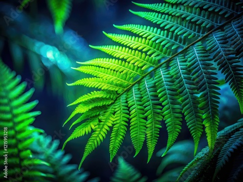 Wallpaper Mural Dark green fern foliage dominates this low-light night scene, creating a lush, botanical backdrop in a shadowy forest. Torontodigital.ca