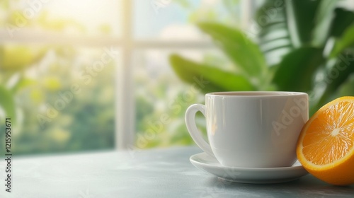 Wallpaper Mural Vibrant Summer Breakfast Outdoors with Coffee and Fresh Orange Slice on Table Torontodigital.ca