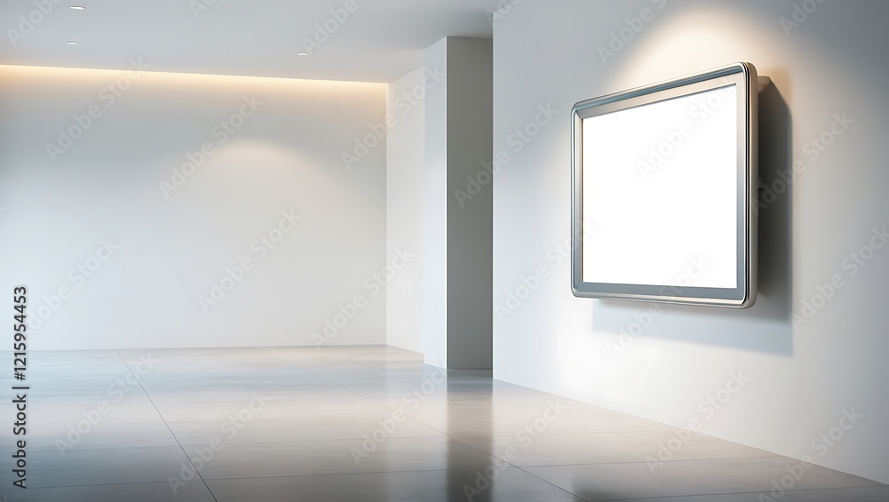 Fototapeta premium Empty white office interior with empty billboard on wall