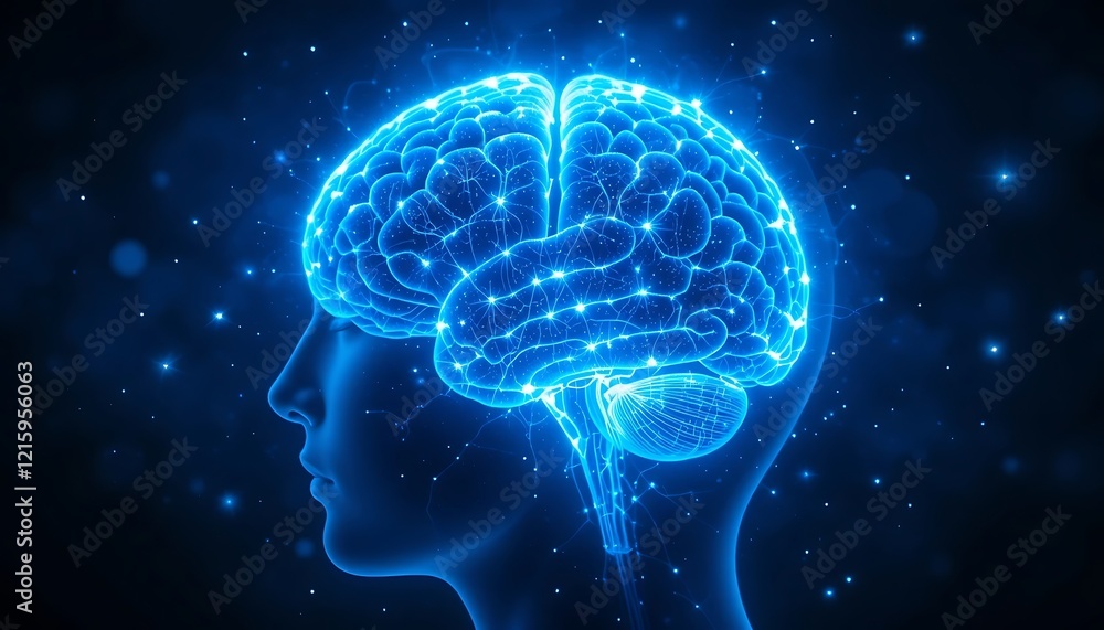 Obraz premium Stunning 3D Render of a Human Brain with Glowing Neural Connections and Synapses