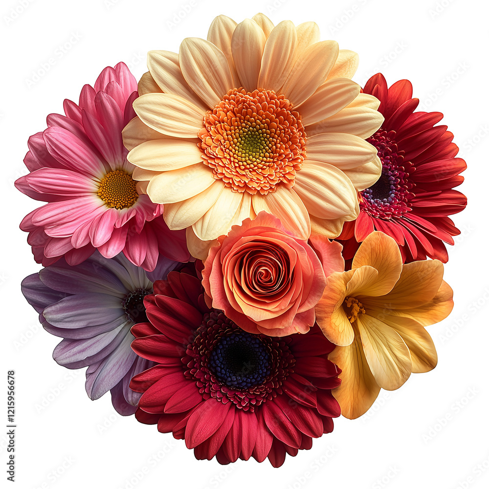 Festive Botanical Bloom with Gerbera, Rose, and Gladiola in a Colorful Arrangement Isolated on White Background Festive Botanical Bloom with Gerbera, Rose, and Gladiola in a Colorful Arrangement Isolated on White Background