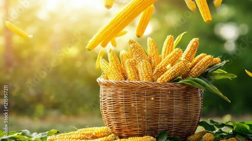 Kwanzaa celebration with harvest corn basket under sunlight