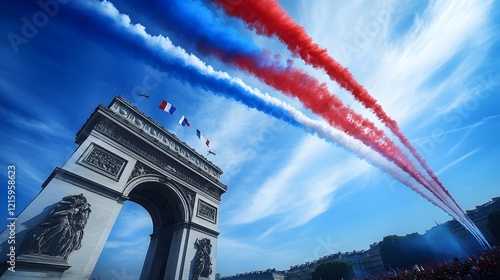 Arc de Triomphe with French Flag Colors Smoke Trails