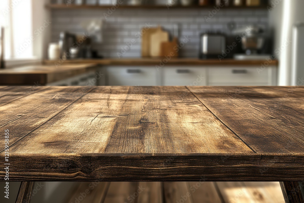 Rustic wooden kitchen table, blurred background, food display (1) Rustic wooden kitchen table, blurred background, food display (1)