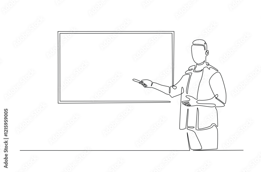 businesswoman doing presentation with whiteboard in continuous one line drawing. Teacher and whiteboard in single line art illustration. Editable vector. businesswoman doing presentation with whiteboard in continuous one line drawing. Teacher and whiteboard in single line art illustration. Editable vector.