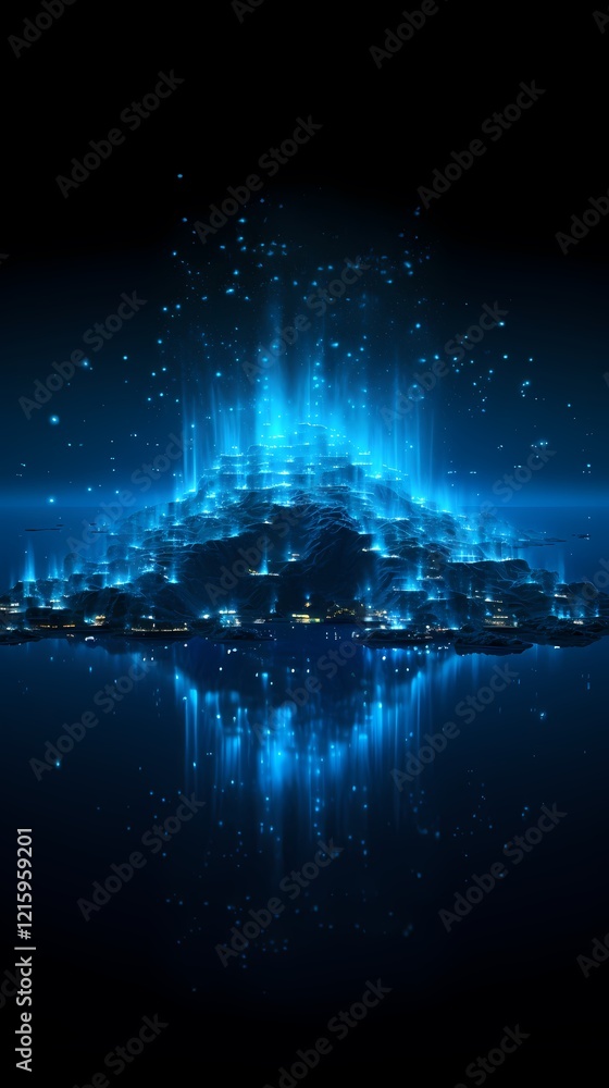 Fototapeta premium Digital technology blue data points and islands poster background