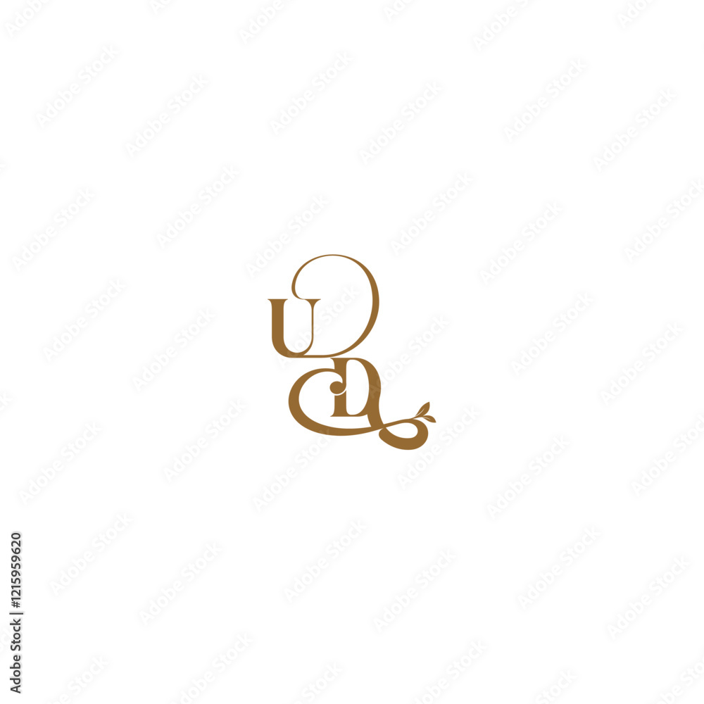 Obraz premium initial leaf line UD monogram wedding concept letter modern organic logo