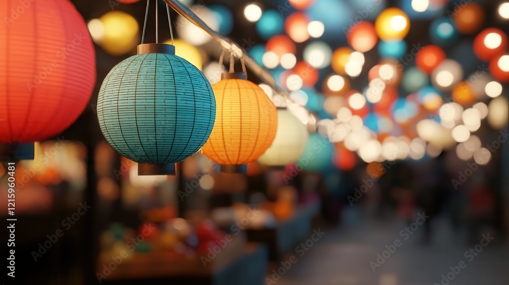 Obraz premium Colorful Lanterns Illuminating a Vibrant Festival At Night