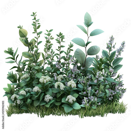 Floral and leafy coppice with texture isolated on white background 