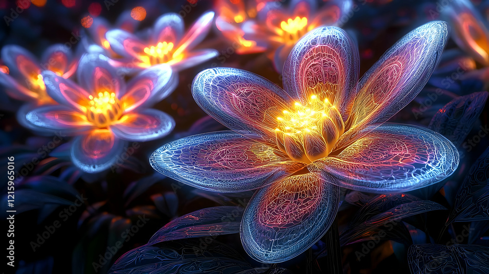 Glowing Flowers Bloom Brightly at Night Glowing Flowers Bloom Brightly at Night