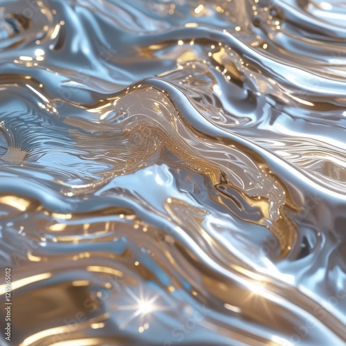 Abstract background with flowing golden metallic liquid waves, reminiscent of shimmering silk or a fluid metal, creating a luxurious and artistic design
