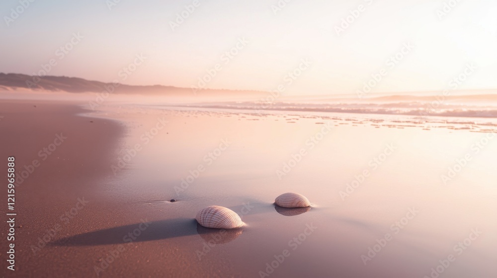 Serene sunset beach scene coastal shoreline photography tranquil environment wide angle natural beauty