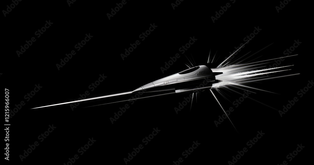 Fototapeta premium A sleek, futuristic spacecraft design with dynamic motion effects against a black background.