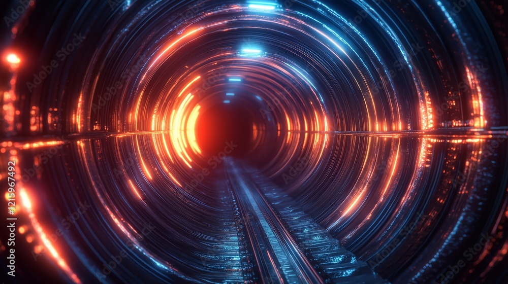 Exploring the Depths of a Futuristic Glowing Tunnel Scene Exploring the Depths of a Futuristic Glowing Tunnel Scene