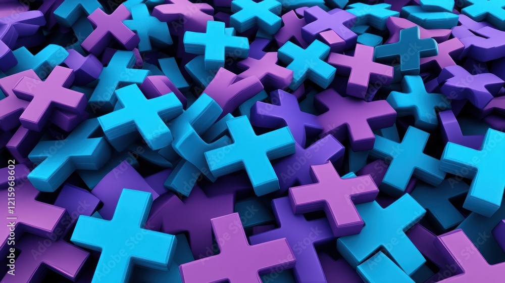 Blue Purple Plus Symbols 3D Render Abstract Background Blue Purple Plus Symbols 3D Render Abstract Background