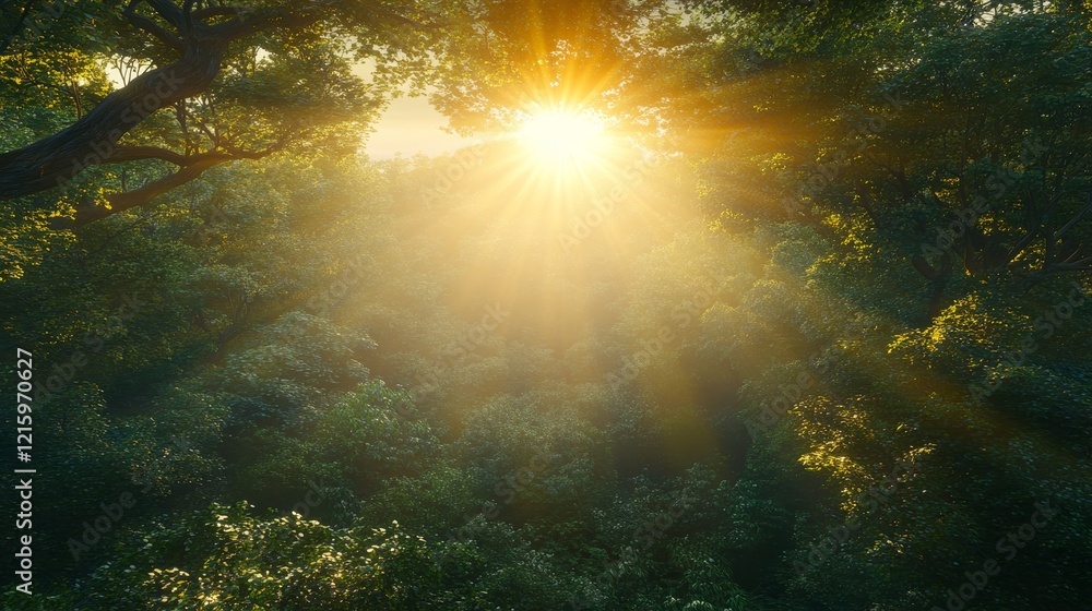 Sunbeams Illuminating Lush Forest Canopy Sunlight Sunbeams Illuminating Lush Forest Canopy Sunlight