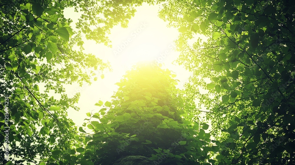 Sunlit Canopy Lush Green Forest Sunlight Beams Sunlit Canopy Lush Green Forest Sunlight Beams