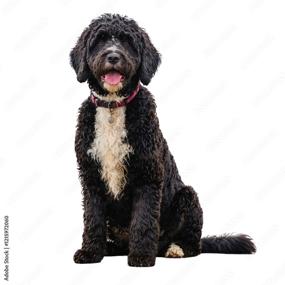 Happy Black and White Dog Sitting on White Background. Black english cocker spaniel with long black fur sitting on white background. Happy Black and White Dog Sitting on White Background. Black english cocker spaniel with long black fur sitting on white background.