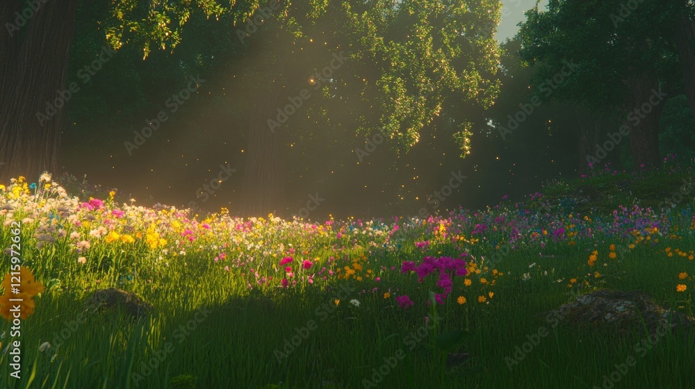 Obraz premium Sunlit Meadow Enchantment Magical Forest Flowers