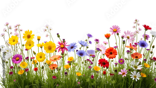 Fototapeta Naklejka Na Ścianę i Meble -  Colorful meadow and garden flowers isolated transparent background.