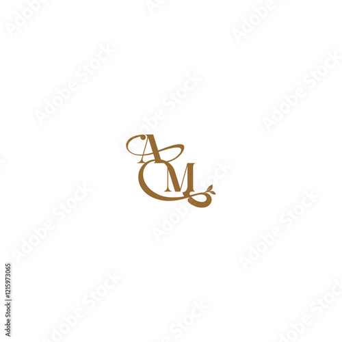 monogram wedding concept initial leaf line AM modern organic logo letter