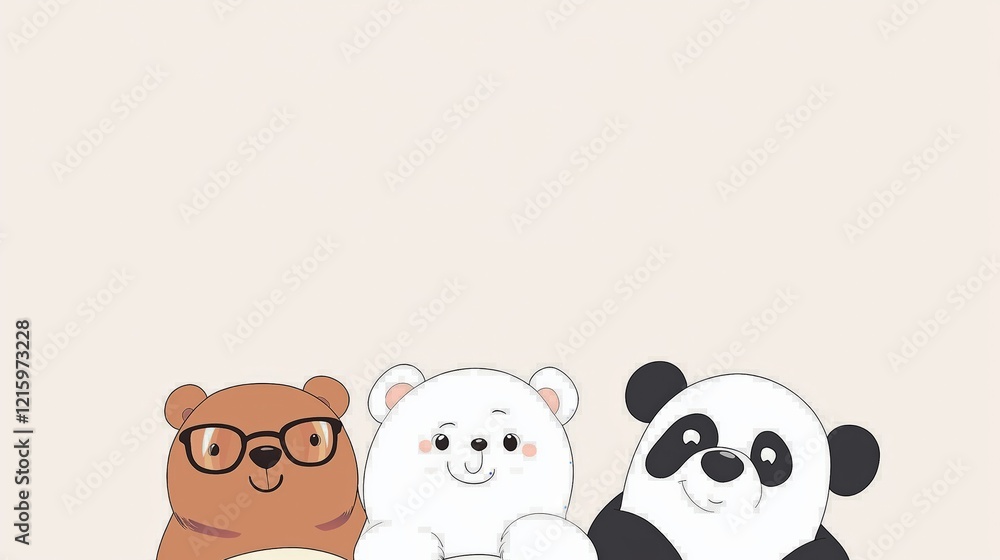 Naklejka premium Cute wallpaper with the characters of bears on a light background
