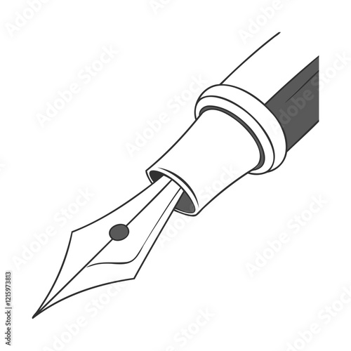 A simple silhouette of a fountain pen nib connected to a cylindrical grip section on a transparent background