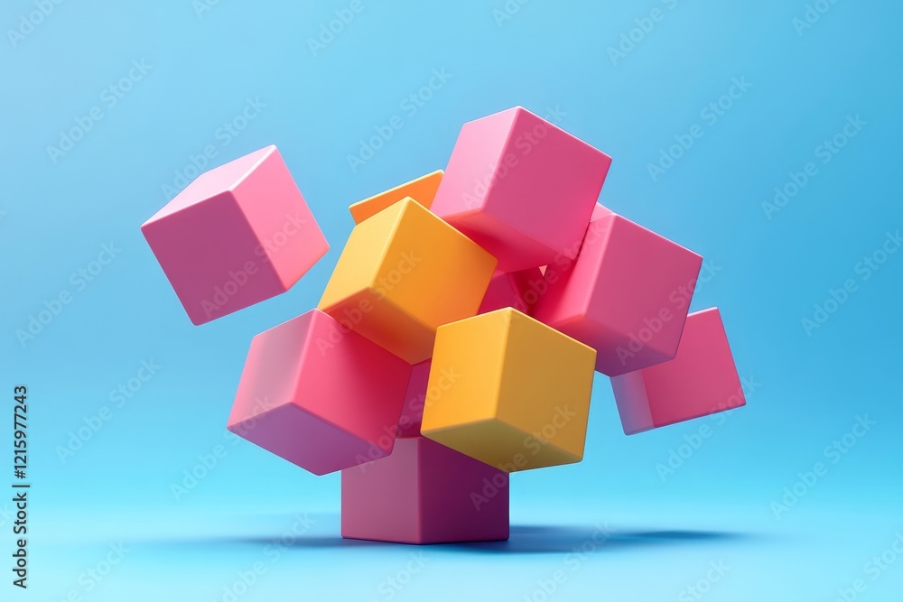 Obraz premium Set of colorful geometric compositions, 3d render, Generative AI